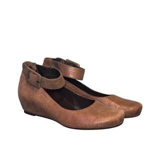 Paul Green Tan Suede Ballerina Wedge Flats Strappy Womens Size UK 4.5 US 7